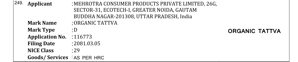 Original bulletin entry for ORGANIC TATTVA