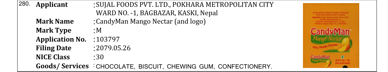 Original bulletin entry for CandyMan Mango Nectar (and logo)