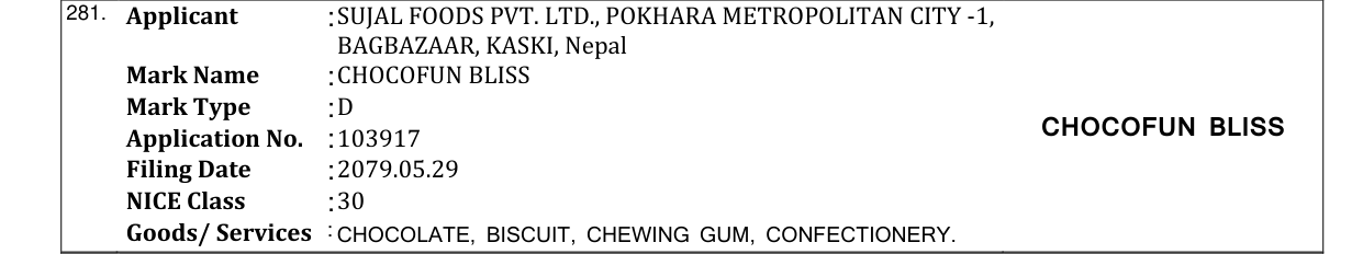 Original bulletin entry for CHOCOFUN BLISS