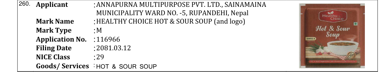 Original bulletin entry for HEALTHY CHOICE HOT & SOUR SOUP (and logo)
