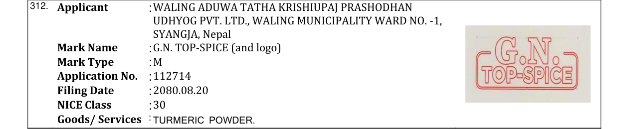 Original bulletin entry for G.N. TOP-SPICE (and logo)