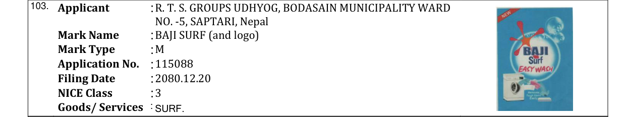 Original bulletin entry for BAJI SURF (and logo)