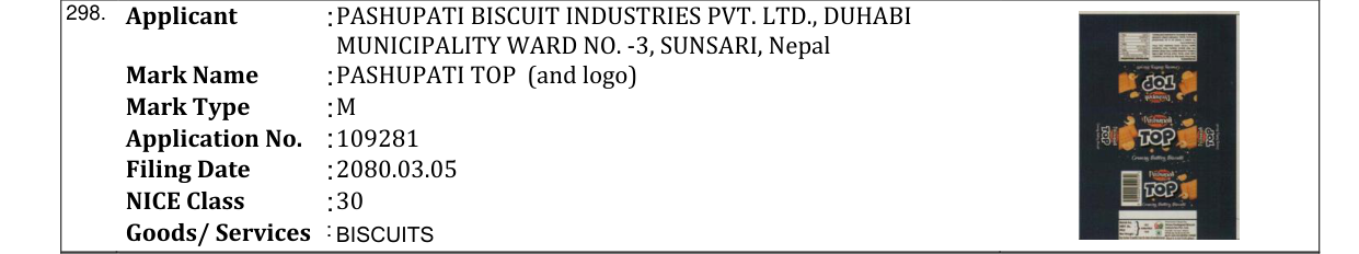 Original bulletin entry for PASHUPATI TOP (and logo)