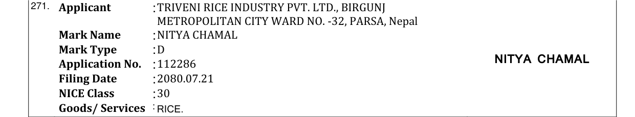 Original bulletin entry for NITYA CHAMAL