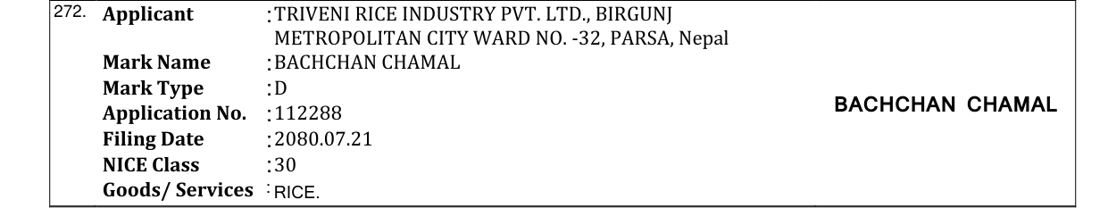 Original bulletin entry for BACHCHAN CHAMAL