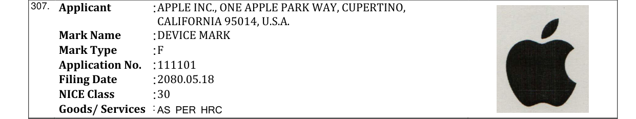 Original bulletin entry for DEVICE MARK