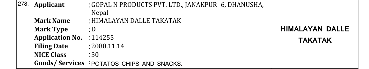 Original bulletin entry for HIMALAYAN DALLE TAKATAK