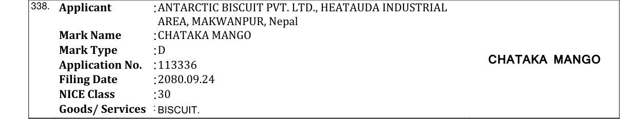 Original bulletin entry for CHATAKA MANGO
