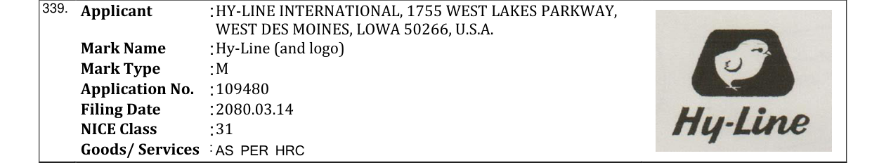 Original bulletin entry for Hy-Line (and logo)
