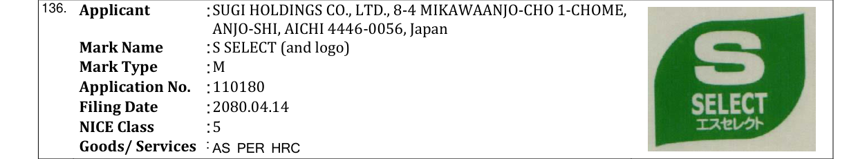 Original bulletin entry for S SELECT (and logo)
