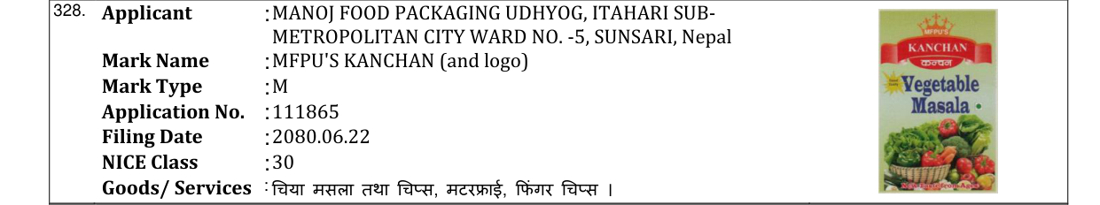 Original bulletin entry for MFPU'S KANCHAN (and logo)