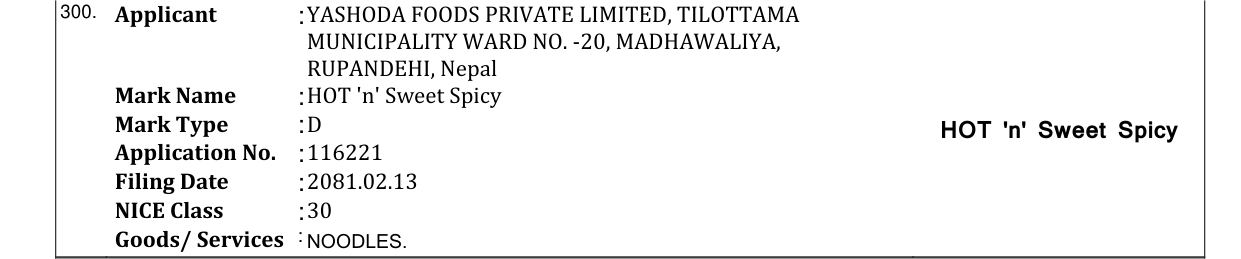 Original bulletin entry for HOT 'n' Sweet Spicy