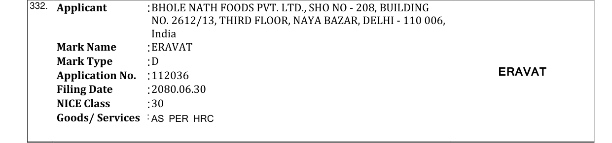 Original bulletin entry for ERAVAT