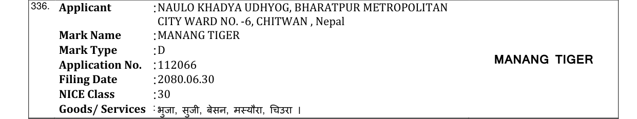 Original bulletin entry for MANANG TIGER