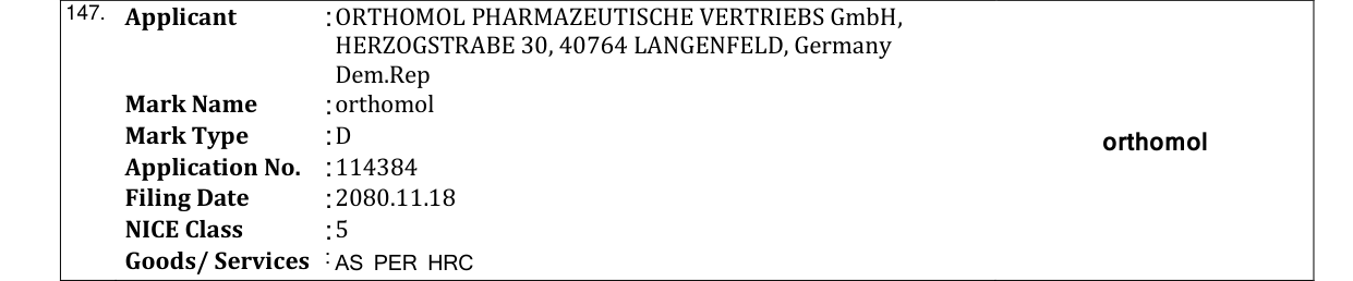 Original bulletin entry for orthomol