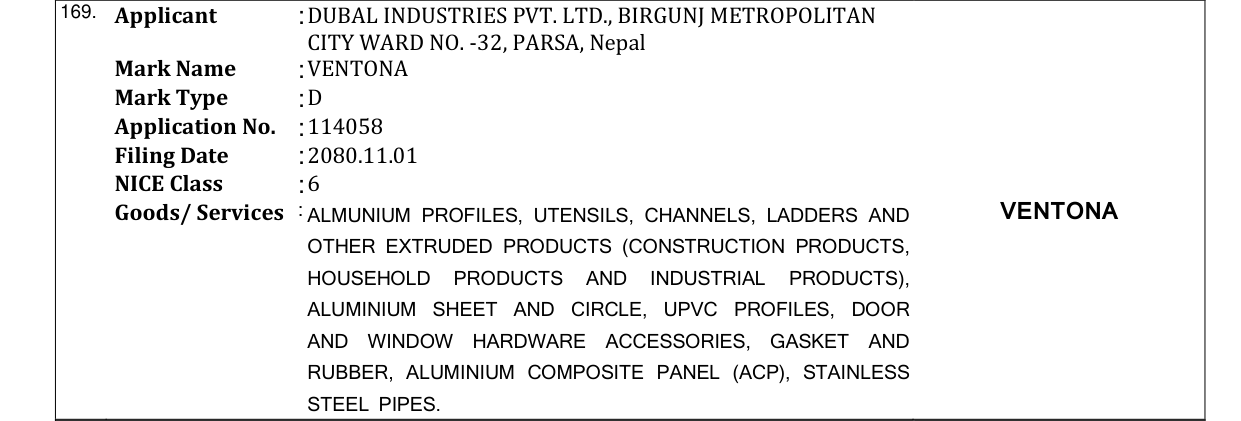 Original bulletin entry for VENTONA