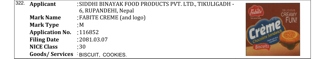 Original bulletin entry for FABITE CREME (and logo)