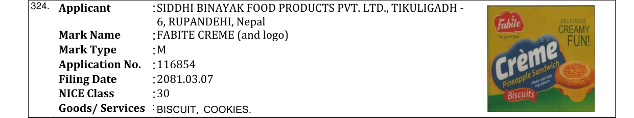 Original bulletin entry for FABITE CREME (and logo)