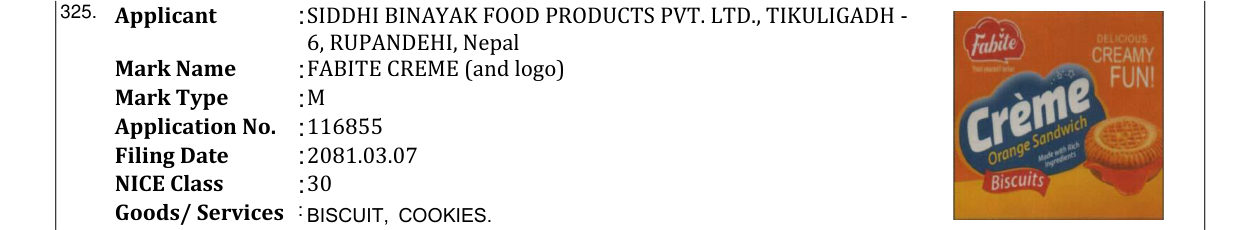 Original bulletin entry for FABITE CREME (and logo)