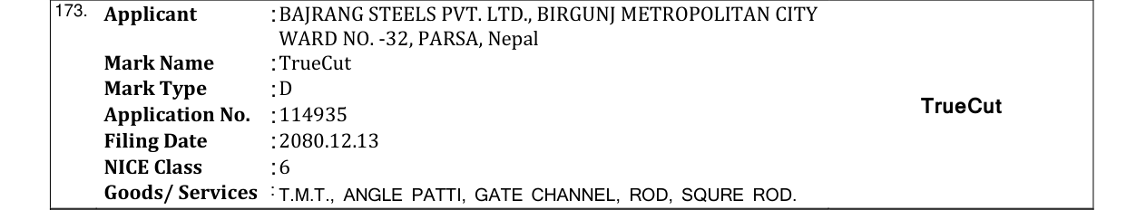 Original bulletin entry for TrueCut