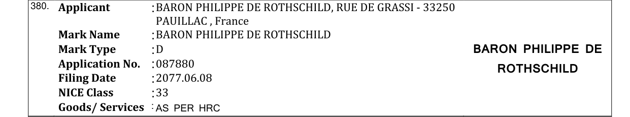 Original bulletin entry for BARON PHILIPPE DE ROTHSCHILD