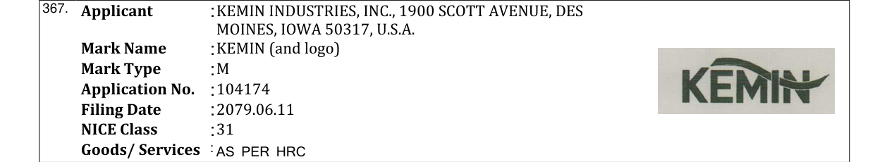 Original bulletin entry for KEMIN (and logo)