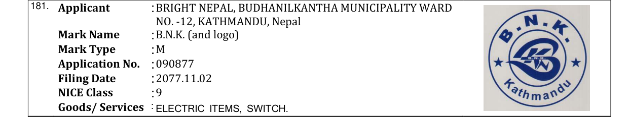 Original bulletin entry for B.N.K. (and logo)