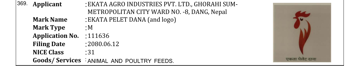 Original bulletin entry for EKATA PELET DANA (and logo)