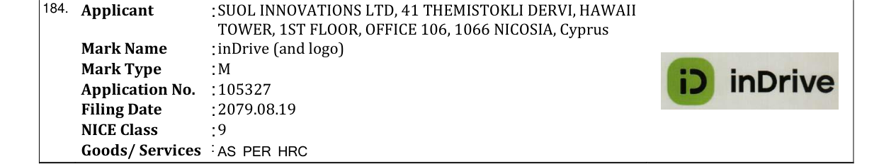 Original bulletin entry for inDrive (and logo)