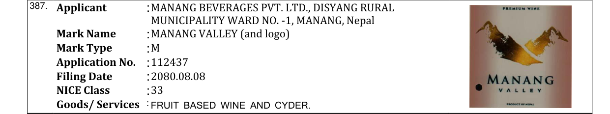 Original bulletin entry for MANANG VALLEY (and logo)