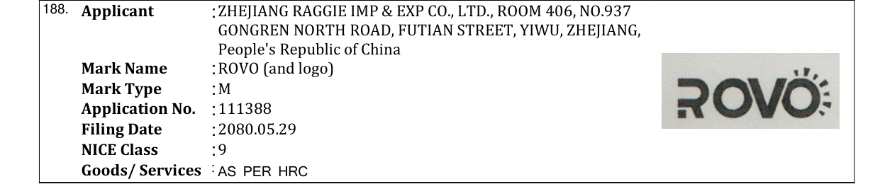 Original bulletin entry for ROVO (and logo)