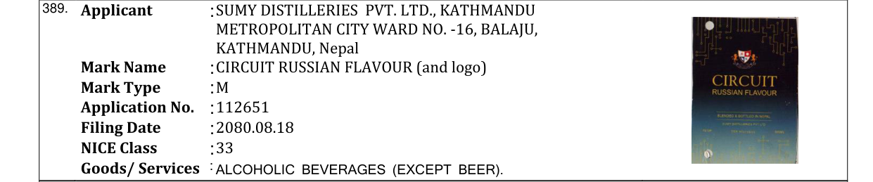 Original bulletin entry for CIRCUIT RUSSIAN FLAVOUR (and logo)