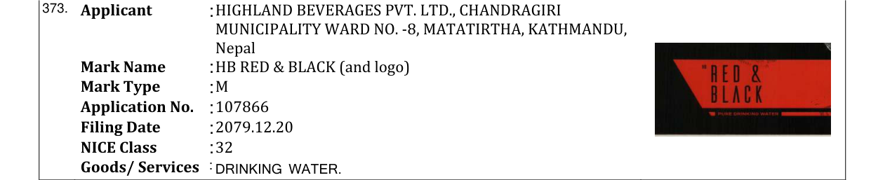 Original bulletin entry for HB RED & BLACK (and logo)