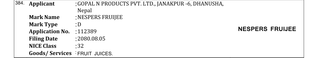 Original bulletin entry for NESPERS FRUIJEE