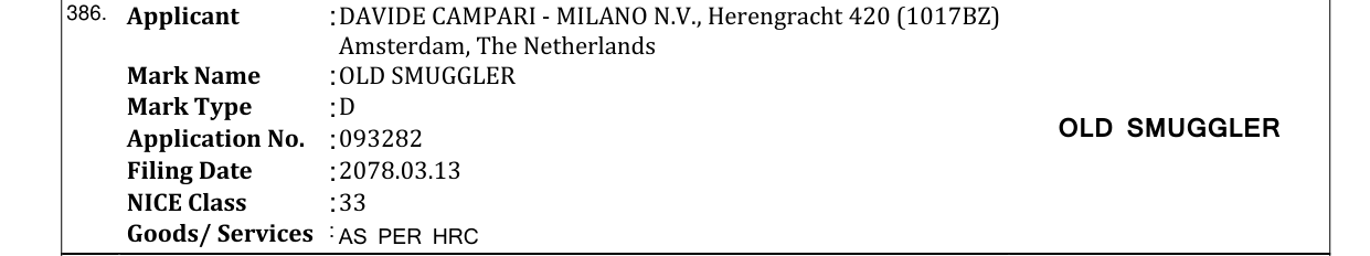 Original bulletin entry for OLD SMUGGLER
