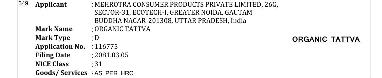 Original bulletin entry for ORGANIC TATTVA
