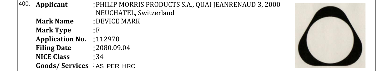 Original bulletin entry for DEVICE MARK