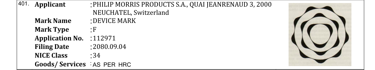 Original bulletin entry for DEVICE MARK