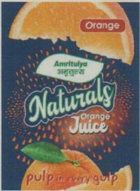 NATURALS AMRITULYA ORANGE JUICE (and logo) trademark logo
