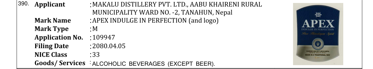 Original bulletin entry for APEX INDULGE IN PERFECTION (and logo)