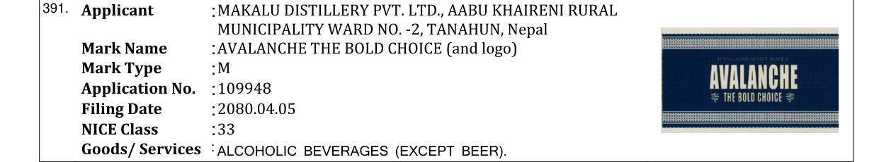 Original bulletin entry for AVALANCHE THE BOLD CHOICE (and logo)