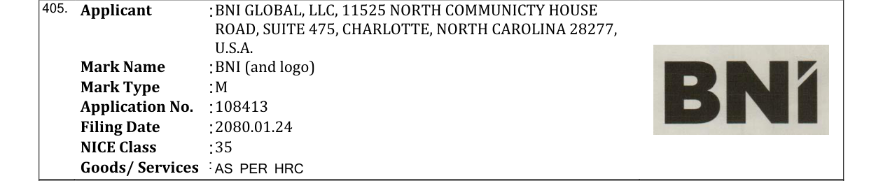 Original bulletin entry for BNI (and logo)