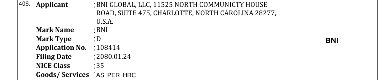 Original bulletin entry for BNI