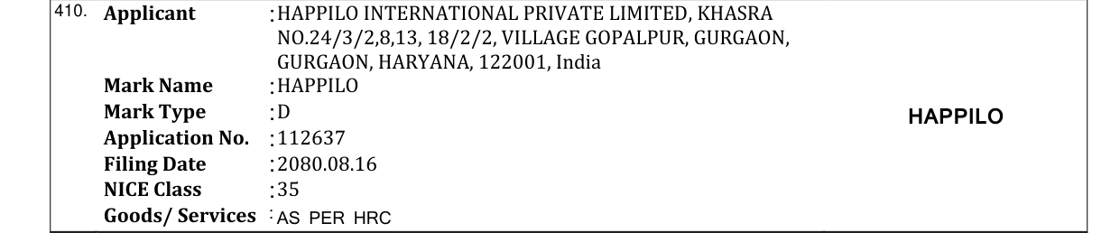 Original bulletin entry for HAPPILO