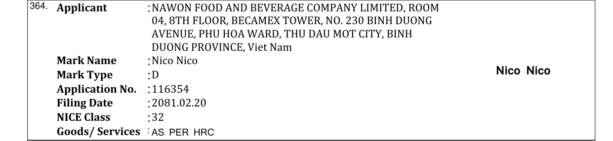 Original bulletin entry for Nico Nico