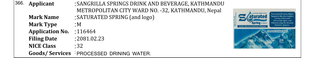 Original bulletin entry for SATURATED SPRING (and logo)
