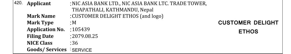 Original bulletin entry for CUSTOMER DELIGHT ETHOS (and logo)