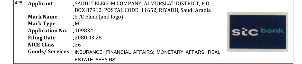 Original bulletin entry for STC Bank (and logo)