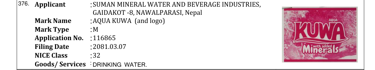 Original bulletin entry for AQUA KUWA (and logo)