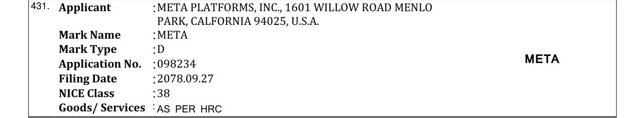 Original bulletin entry for META